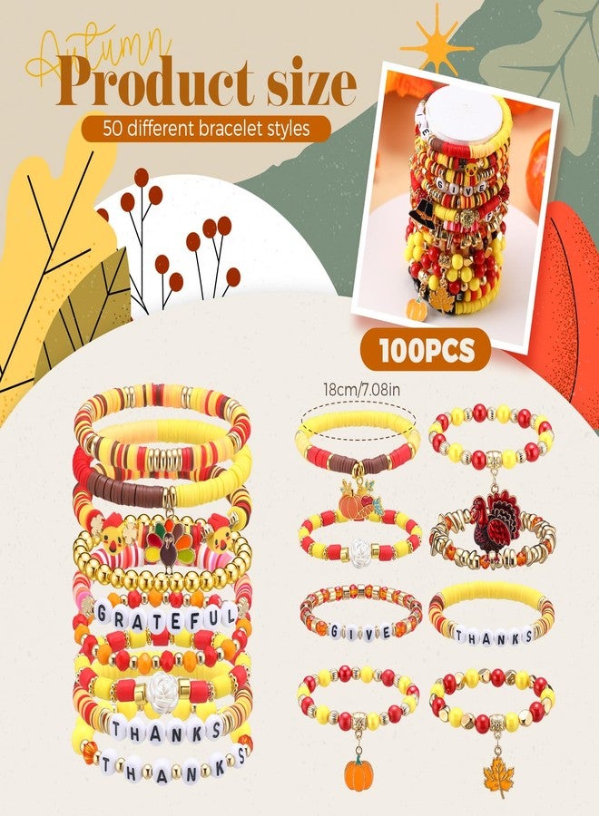 Equsion 100 Pcs Preppy Friendship Bracelets for Women Heishi Surfer Clay Stackable Bead Valentine Boho Y2k Bracelets Gifts(Thanksgiving Day) - Image 2